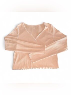 American Eagle Outfitters Ribbed V-Neck Long Sleeve Top in Peach